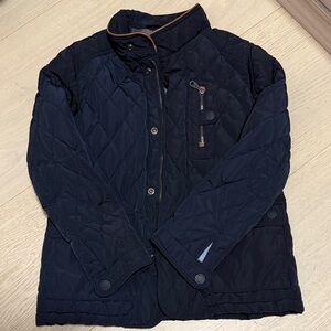 Boy Massimo Dutti Quilted Navy Jacket with Brown Trim